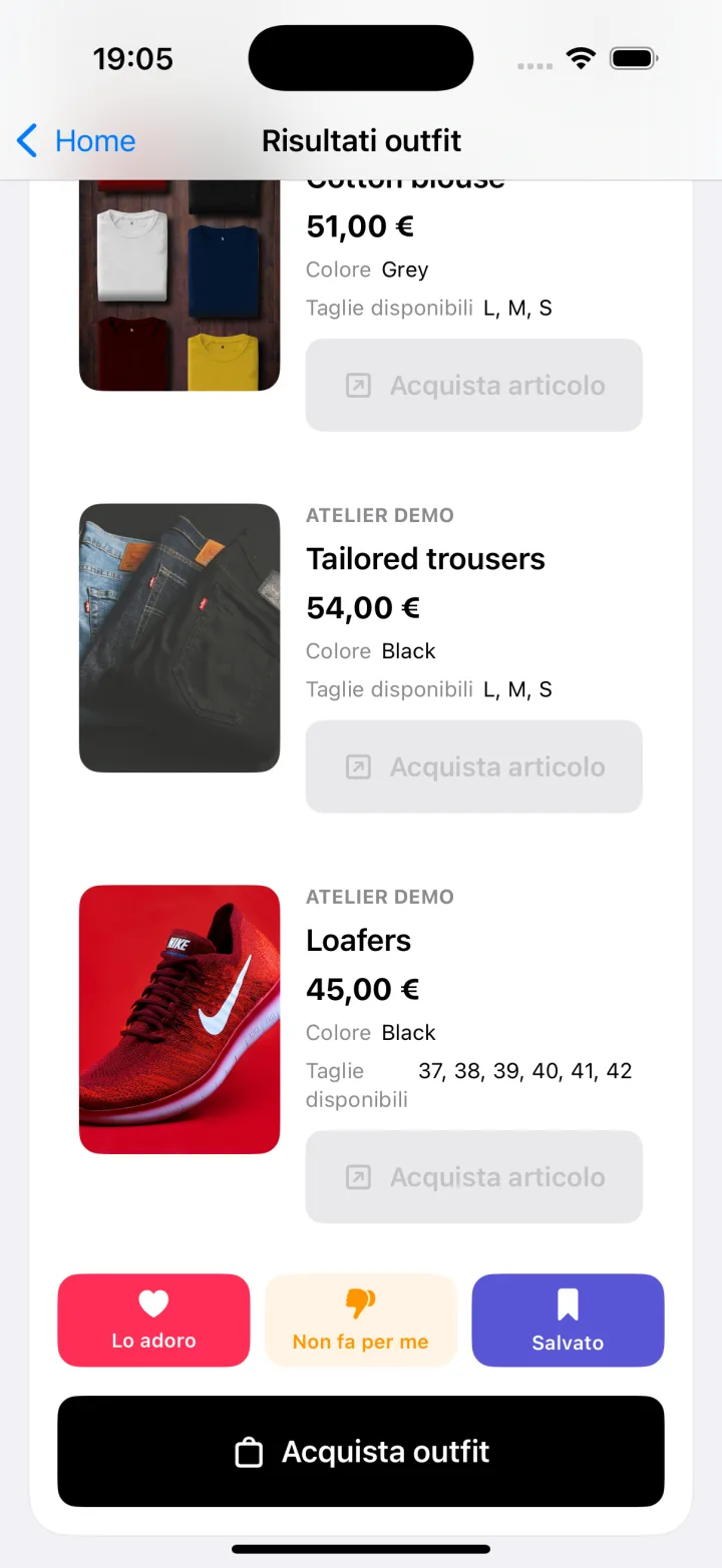 NELLEA development screen showing an outfit and feedback controls